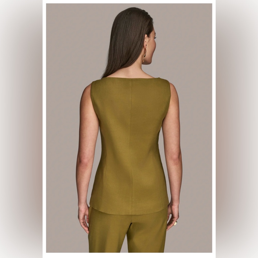 Donna Karan Women Linen Blend Vest Color Smoky Olive Medium Boat Neck Button NWT - Picture 8 of 14